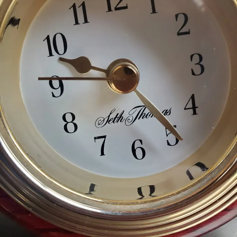Vintage Seth Thomas Mini Table Clock Mahogany Wood and Brass